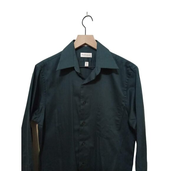 Van Heusen Deep Teal Lux Sateen Button Down Dress Shirt Sz M 15 (32/33) - Picture 2 of 6